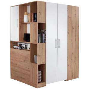 Ondega Eckschrank, Weiß, Eiche Artisan, Holzwerkstoff, 120x205x150 cm, Beimöbel erhältlich, Schlafzimmer, Kleiderschränke, Eckschränke