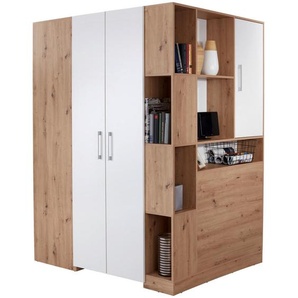 Ondega Eckschrank, Weiß, Eiche Artisan, Holzwerkstoff, 8 Fächer, 150x205x120 cm, Beimöbel erhältlich, Schlafzimmer, Kleiderschränke, Eckschränke