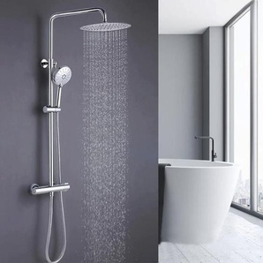 ONECE Duschsystem mit Thermostat Regendusche aus Edelstahl, Duscharmatur Duschset mit Runde Duschkopf 30cm, verstellbare Duschstange, 3 Strahlarten