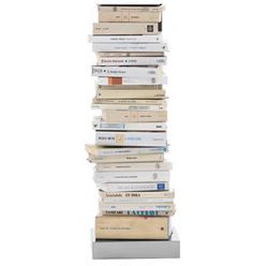 Opinion Ciatti Büchersäule Ptolomeo Sockel Edelstahl poliert silber, Designer Bruno Rainaldi, 75x25x25 cm