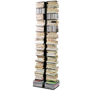 Opinion Ciatti Büchersäule Ptolomeo X2 Sockel Edelstahl poliert silber, Designer Bruno Rainaldi, 192x50x30 cm