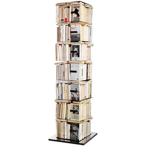 Opinion Ciatti Büchersäule Ptolomeo X4 Sockel Edelstahl poliert silber, Designer Bruno Rainaldi, 197x52x52 cm