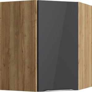 Eckhängeschrank OPTIFIT Aken Schränke Gr. B/H/T: 60 cm x 70,4 cm x 34,6 cm, grau (anthrazit hochglanz, wildeiche nachbildung) Eckhängeschrank