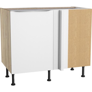 Eckunterschrank OPTIFIT Aken Schränke Gr. B/H/T: 100 cm x 87 cm x 58,4 cm, weiß (weiß, wildeiche nachbildung) Eckunterschrank