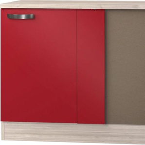 Eckunterschrank OPTIFIT Faro Schränke Gr. B/H/T: 100 cm x 84,8 cm x 60 cm, 1 St., rot (rot glanz) Eckunterschrank mit Metallgriff, Breite 100 cm