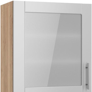 Glashängeschrank OPTIFIT Ahus Schränke Gr. B/H/T: 60 cm x 70,4 cm x 34,9 cm, 1 St., grau (hellgrau matt, wildeiche nachbildung) Glashängeschrank Breite 60 cm