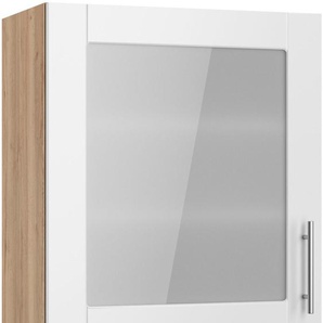 Glashängeschrank OPTIFIT Ahus Schränke Gr. B/H/T: 60 cm x 70,4 cm x 34,9 cm, 1 St., braun (weiß matt, wildeiche nachbildung) Glashängeschrank Breite 60 cm