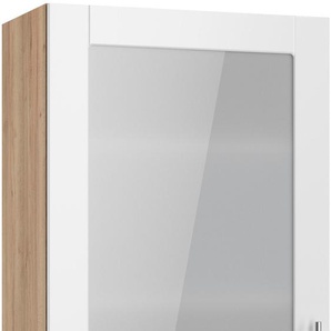 Glashängeschrank OPTIFIT Ahus Schränke Gr. B/H/T: 60 cm x 89,6 cm x 34,9 cm, 1 St., braun (weiß matt, wildeiche nachbildung) Glashängeschrank Breite 60 cm