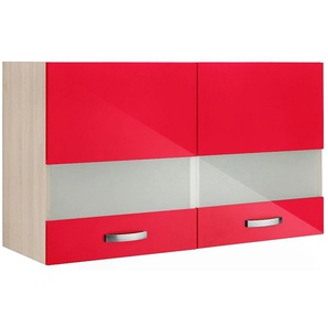 Glashängeschrank OPTIFIT Faro Schränke Gr. B/H/T: 100 cm x 57,6 cm x 34,6 cm, 2 St., rot (rot glanz) Hängeschränke mit Metallgriffen, Breite 100 cm