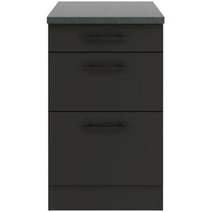 Optifit Küchenunterschrank, Anthrazit, Metall, 3 Schubladen, einzeln stellbar, 50x84.8x60 cm, DIN EN ISO 14001, DIN EN ISO 50001, DIN EN ISO 9001, Zusatzausstattung erhältlich, Küchen, Küchenmöbel, Küchenschränke, Küchenunterschränke