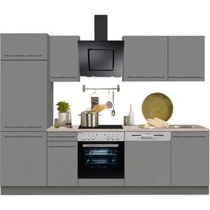 OPTIFIT Küchenzeile Bern, ohne E-Geräte, Breite 270 cm, mit höhenverstellbaren Füßen, gedämpfte Türen und Schubkästen, Metallgriffe B: cm grau Küchenzeilen Geräten -blöcke Küchenmöbel