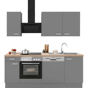 Küchenzeile OPTIFIT Parma Komplettküchen-Sets Gr. B/T: 210 cm x 60 cm, grau (küche: basaltgrau, eiche,, korpus: arbeitsplatte: eichefarben) Küchenzeilen ohne Elektrogeräte E-Geräte, Breite 210 cm