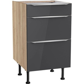 Unterschrank OPTIFIT Aken Schränke Gr. B/H/T: 50 cm x 87 cm x 58,4 cm, grau (anthrazit hochglanz, wildeiche nachbildung) Küchenunterschrank Unterschränke