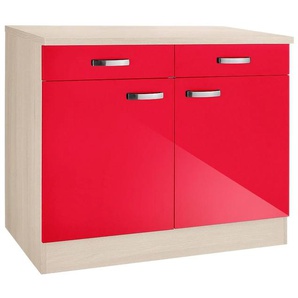 Unterschrank OPTIFIT Faro Schränke Gr. B/H/T: 100 cm x 84,8 cm x 60 cm, 2 St., rot (rot glanz) Unterschränke mit Metallgriffen, Breite 100 cm