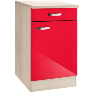 Unterschrank OPTIFIT Faro Schränke Gr. B/H/T: 50 cm x 84,8 cm x 60 cm, 1 St., rot (rot glanz) Unterschränke mit Metallgriffen, Breite 50 cm