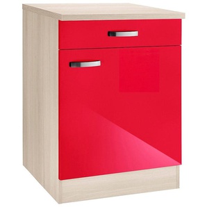 Unterschrank OPTIFIT Faro Schränke Gr. B/H/T: 60 cm x 84,8 cm x 60 cm, 1 St., rot (rot glanz) Unterschränke mit Metallgriffen, Breite 60 cm