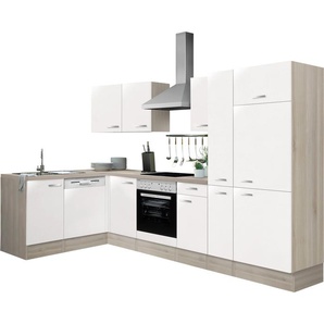 Winkelküche OPTIFIT Faro Komplettküchen-Sets Gr. B/T: 300 cm x 175 cm, weiß (küche: glanz,,) L-Küche ohne Elektrogeräte E-Geräte, Stellbreite 300 x 175 cm