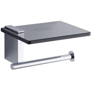 Optima - Cube Way Toilettenpapierhalter aus Chrom mit schwarzer Ablage aus gehärtetem Glas (Holder )