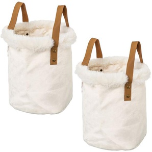 Organizer CREATIV HOME Weihnachtsdeko Aufbewahrungsboxen Gr. H: 20 cm Ø 20 cm, beige (creme) Ordnungsboxen mit Kunstfellrand und Henkel, Höhe 20 cm, auch als Übertopf geeignet