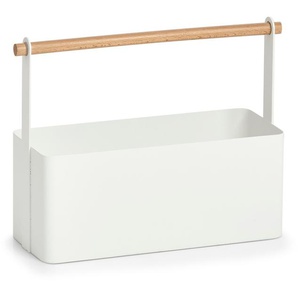 Organizer ZELLER PRESENT Aufbewahrungsboxen Gr. B/H/T: 12 cm x 24 cm x 31,5 cm, weiß Ordnungsboxen Aufbewahrungsboxen Aufbewahrungskorb mit Tragesteg aus Buchenholz, im Scandi Design
