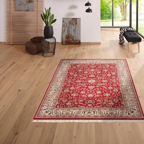 Orientteppich HOME AFFAIRE Aras Teppiche Gr. B/L: 40 cm x 60 cm, 12 mm, 1 St., rot Fransenteppich Esszimmerteppiche handgeknüpft, reine Wolle, mit Fransen, Wohnzimmer
