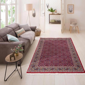 Orientteppich HOME AFFAIRE Kiara Teppiche Gr. B/L: 90 cm x 160 cm, 12 mm, 1 St., rot Fransenteppich Esszimmerteppiche handgeknüpft, reine Wolle, mit Fransen, Wohnzimmer