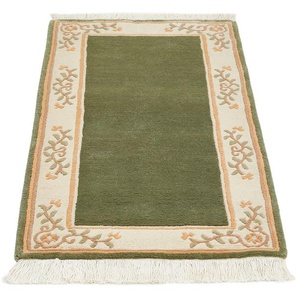 Orientteppich LUXOR LIVING Giza Teppiche Gr. B/L: 120 cm x 180 cm, 12 mm, 1 St., grün Esszimmerteppiche reine Wolle, handgeknüpft, mit Bordüre und Fransen