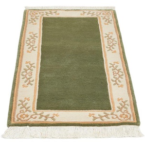 Orientteppich LUXOR LIVING Giza Teppiche Gr. B/L: 140 cm x 200 cm, 12 mm, 1 St., grün Esszimmerteppiche reine Wolle, handgeknüpft, mit Bordüre und Fransen