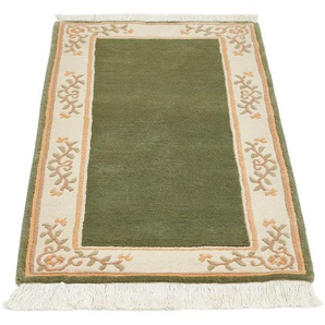 Orientteppich LUXOR LIVING Giza Teppiche Gr. B/L: 140 cm x 200 cm, 12 mm, 1 St., grün Esszimmerteppiche reine Wolle, handgeknüpft, mit Bordüre und Fransen