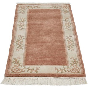 Orientteppich LUXOR LIVING Giza Teppiche Gr. B/L: 140 cm x 200 cm, 12 mm, 1 St., rosa (altrosa) Esszimmerteppiche reine Wolle, handgeknüpft, mit Bordüre und Fransen