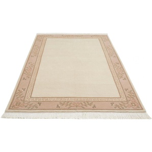 Orientteppich LUXOR LIVING Giza Teppiche Gr. B/L: 170 cm x 240 cm, 12 mm, 1 St., beige (creme) Esszimmerteppiche reine Wolle, handgeknüpft, mit Bordüre und Fransen