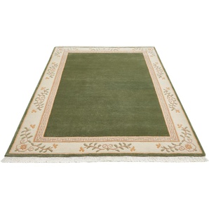 Orientteppich LUXOR LIVING Giza Teppiche Gr. B/L: 170 cm x 240 cm, 12 mm, 1 St., grün Esszimmerteppiche reine Wolle, handgeknüpft, mit Bordüre und Fransen