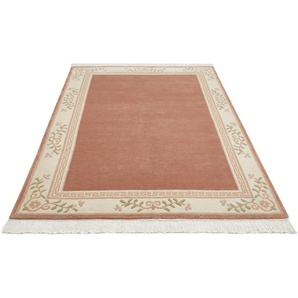 Orientteppich LUXOR LIVING Giza Teppiche Gr. B/L: 170 cm x 240 cm, 12 mm, 1 St., rosa (altrosa) Esszimmerteppiche reine Wolle, handgeknüpft, mit Bordüre und Fransen
