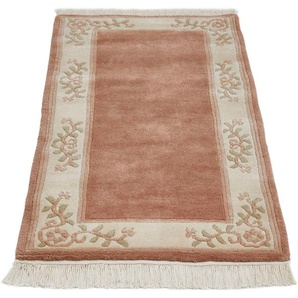 Orientteppich LUXOR LIVING Giza Teppiche Gr. B/L: 90 cm x 160 cm, 12 mm, 1 St., rosa (altrosa) Esszimmerteppiche reine Wolle, handgeknüpft, mit Bordüre und Fransen