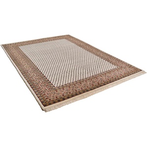 Orientteppich THEKO Chandi Mir Teppiche Gr. B/L: 70 cm x 140 cm, 12 mm, 1 St., braun (creme, braun) Schurwollteppiche reine Wolle, handgeknüpft, mit Fransen