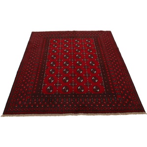 Orientteppich WOVEN ARTS Afghan Akhche Bokhara Teppiche Gr. B/L: 100 cm x 150 cm, 8 mm, 1 St., rot Orientalische Muster reine Schurwolle für ein warmes Raumklima, handgearbeitet