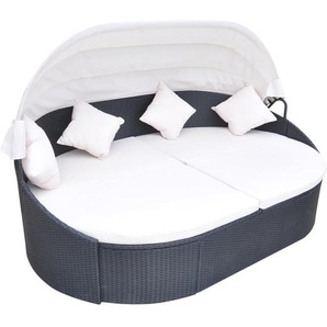 Outdoor-Loungebett mit Dach Poly Rattan Schwarz