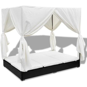 Outdoor-Loungebett mit Vorhang Poly Rattan Schwarz vidaXL