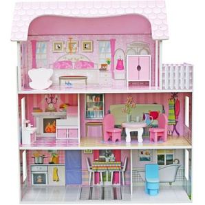 Outdoor Toys - Kinder Puppenhaus Alba 62x27x70 cm mit led Lichtern und 8 Möbelstücken