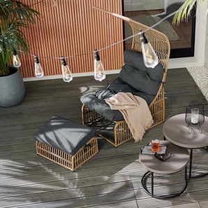 Outdoorsessel mit Dach und herausziehbarem Fußteil - beige -