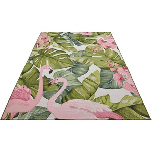 Outdoorteppich Tropical Flamingo, HANSE Home, rechteckig, Höhe: 3 mm, In-& Outdoor, Teppich, Wetterfest, Balkon, Garten, Wohnzimmer, Floral