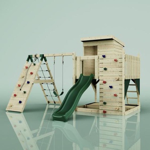 OutdoorToys Spielturm Freja aus Holz in Grün mit Kinderschaukel