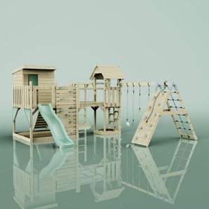 OutdoorToys Spielturm Lars aus Holz in Grün mit Trapezschaukel