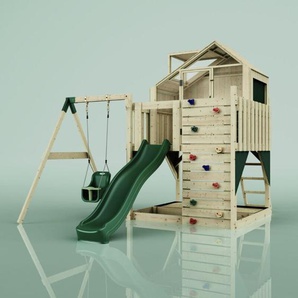OutdoorToys Spielturm mit Spielhaus inkl. Wellenrutsche und Kinder-Schaukel Outdoor Klettergerüst Garten, Ausführung: Babyschaukel, Farbe: Smaragdgrün