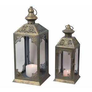 OUTFLEXX 2-er Set Laterne, blau/gold, Metall, H ca. 26/38,5 cm ML-3454