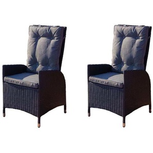 OUTFLEXX 2er Set Dining Sessel, schwarz, Polyrattan, je 55 x 65 x 112 cm, Rücken stufenlos verstellbar 22284
