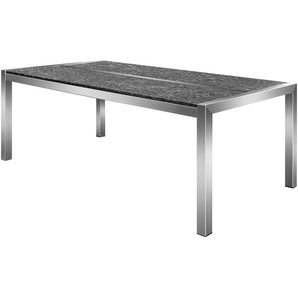 OUTFLEXX Esstisch, grau, Granit / Edelstahl, 200x100 cm, 2 teilige Tischplatte