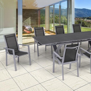 OUTFLEXX Garten-Essgruppe, silber, Alu / Keramik / Textil, Tisch 180/280x100cm, 8 Stapelsessel