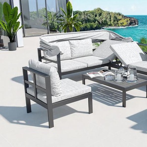 OUTFLEXX Gartenlounge 5-teilig, schwarz/grau, Aluminium, pflegeleicht, mit Reißverschluss, UV-beständig, wasserabweisend SJ19111