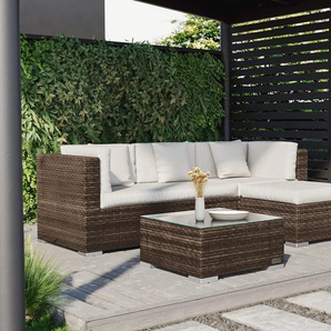 OUTFLEXX Gartenlounge, braun marmoriert, 5 Pers, Polyrattan, wasserfeste Kissenbox
